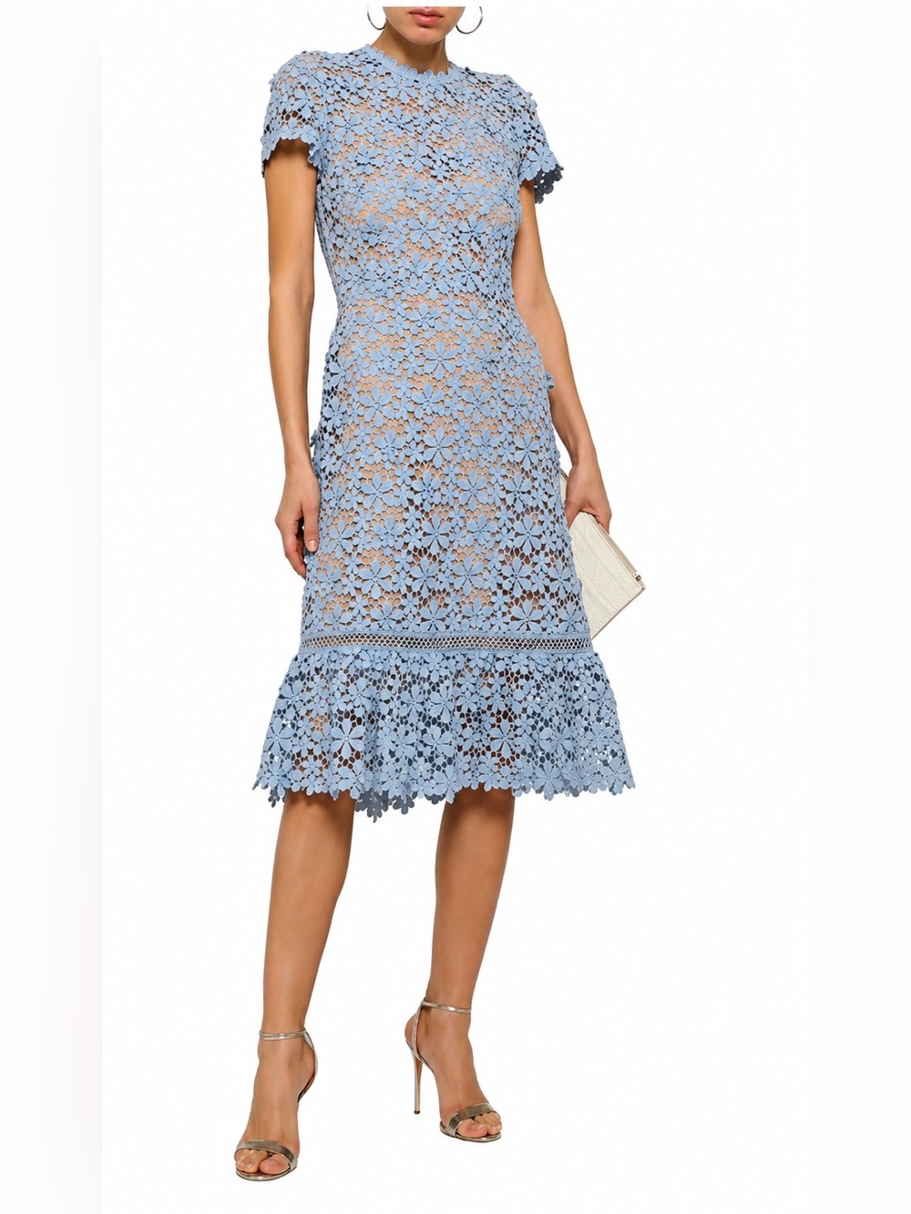 Michael Kors Floral Appliquéd Cotton Crochet Midi Dress with skin color lining
